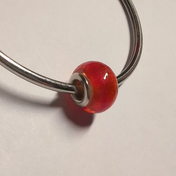 Silver and Red Glass Charm for Pandora Style Bracelet - Picture 2 of 2